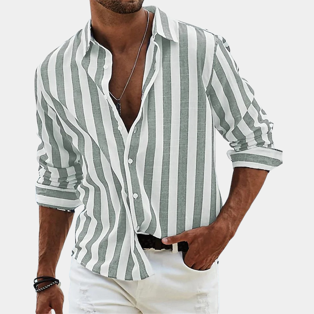 Men's Striped Long Sleeve Shirt Button Up Lightweight Summer Casual Shirt Breathable Comfortable Everyday Fit Modern Style Blue