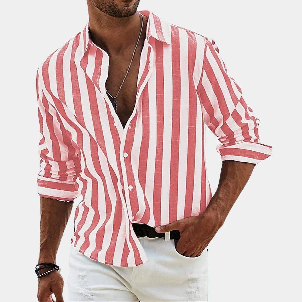Men's Striped Long Sleeve Shirt Button Up Lightweight Summer Casual Shirt Breathable Comfortable Everyday Fit Modern Style Blue