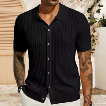 Men's Short Sleeve Polo Shirt Button Up Lightweight Summer Casual Knit Shirt Soft Breathable Comfortable Top Black