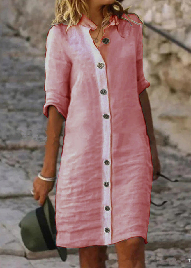 Womens Shirt Dress Button Front Half Sleeve Casual Summer Lightweight Comfortable Flowy Everyday Dress White