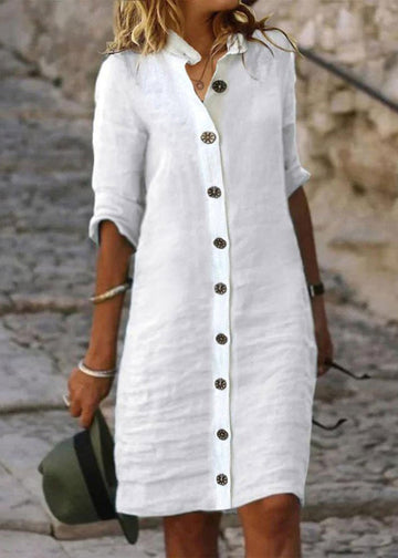 Womens Shirt Dress Button Front Half Sleeve Casual Summer Lightweight Comfortable Flowy Everyday Dress White